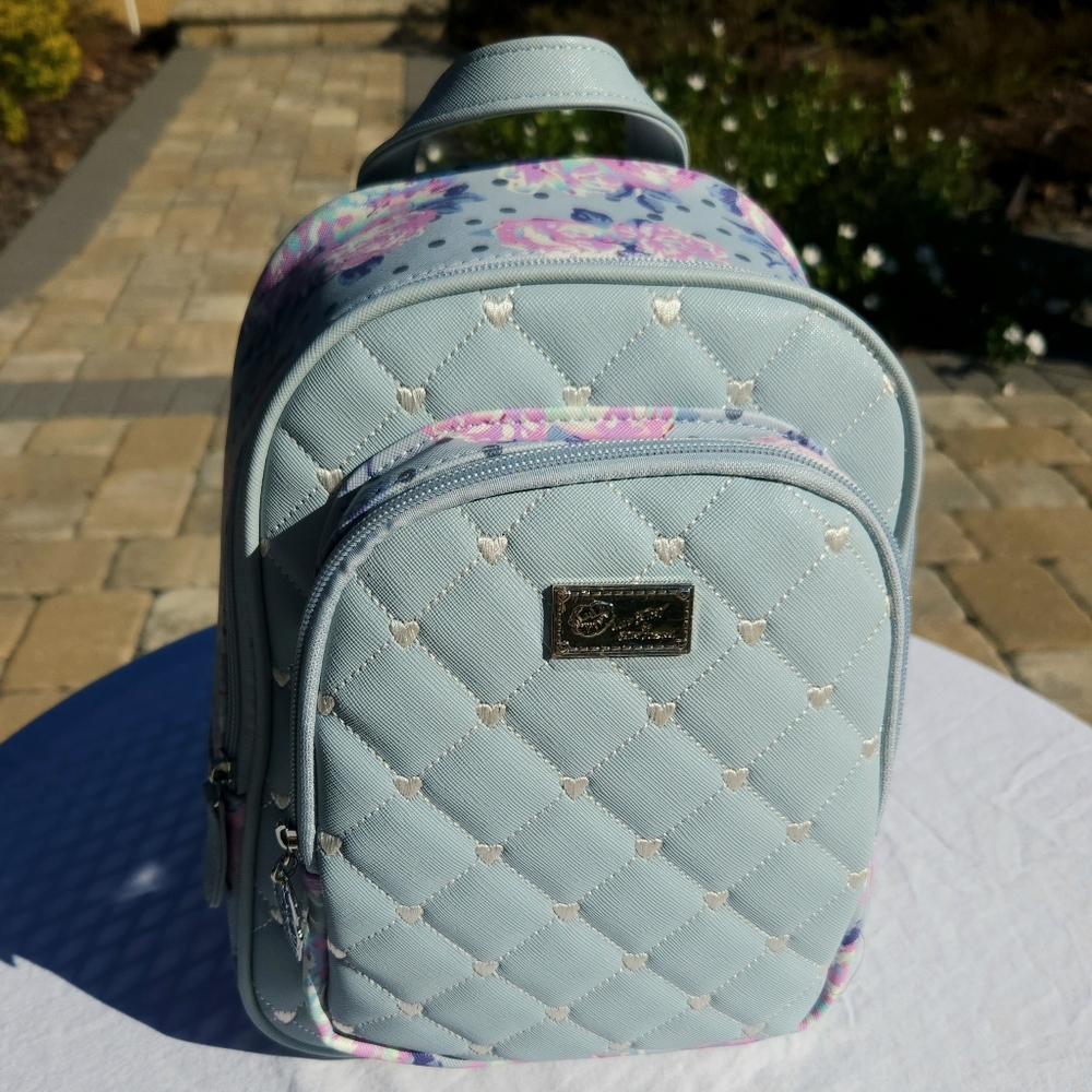 NWT Luv Betsey Johnson Pastel Blue Heart Embroidery & Pastel Rose Print Purse - Picture 13 of 13